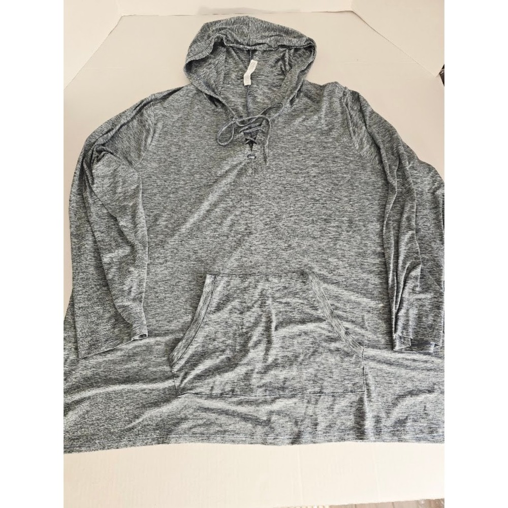 RBX Women's Heather Gray Lace Up Hoodie Pocket Tunic Athletic Top Size 3X